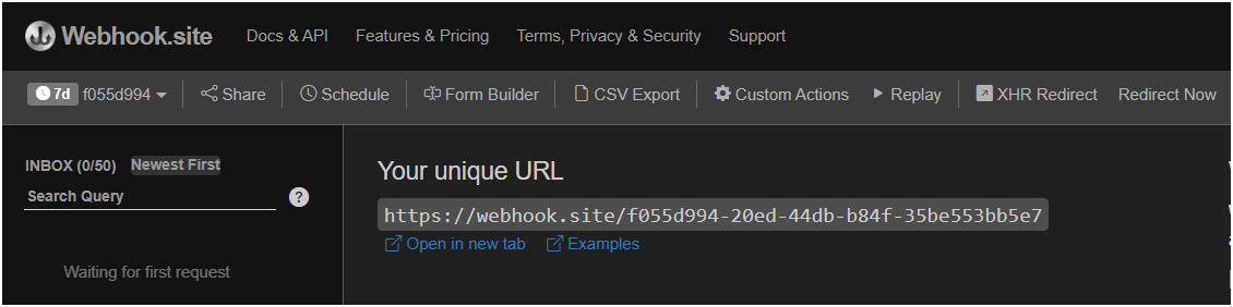 Webhook.siteにアクセスしたときの最初の画面